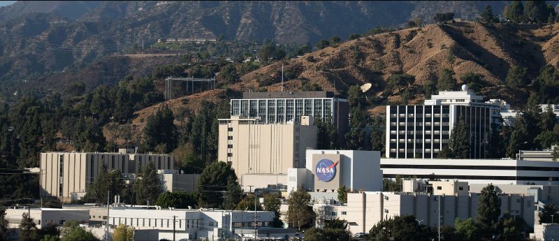 Vista aérea del Laboratorio de Propulsión a Chorro de la NASA en Pasadena, California