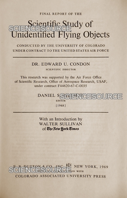 Portada del Informe Condon de 1968, estudio científico de la Universidad de Colorado sobre objetos voladores no identificados financiado por la Fuerza Aérea de EE.UU.