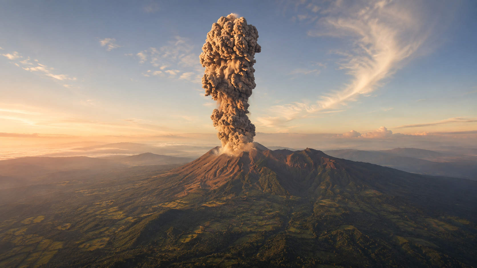 Erupción del volcán Kanlaon, isla de Negros, Filipinas, con columna de ceniza