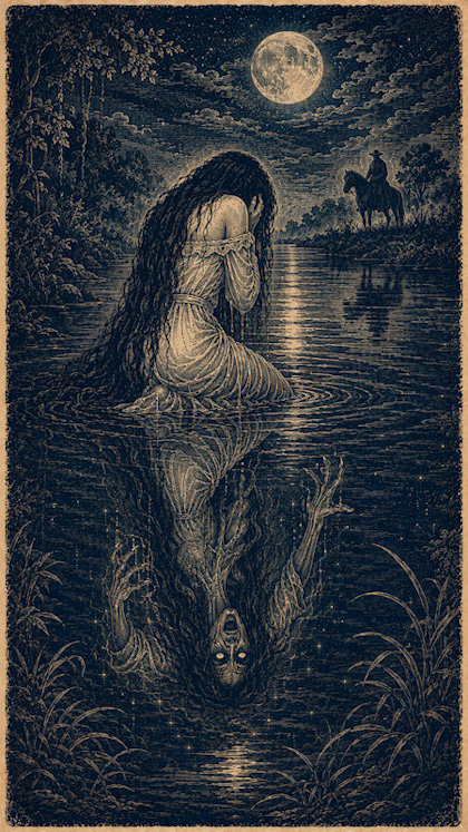 Ilustración de La Llorona Salvadoreña, mitología salvadoreña