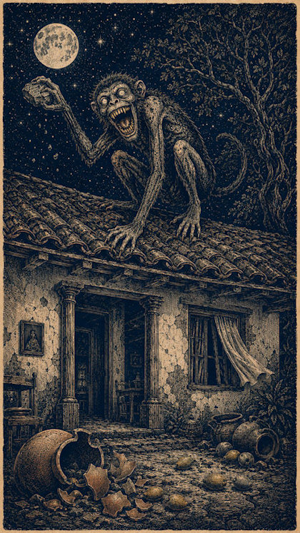 Ilustración de La Mona Bruja, mitología salvadoreña
