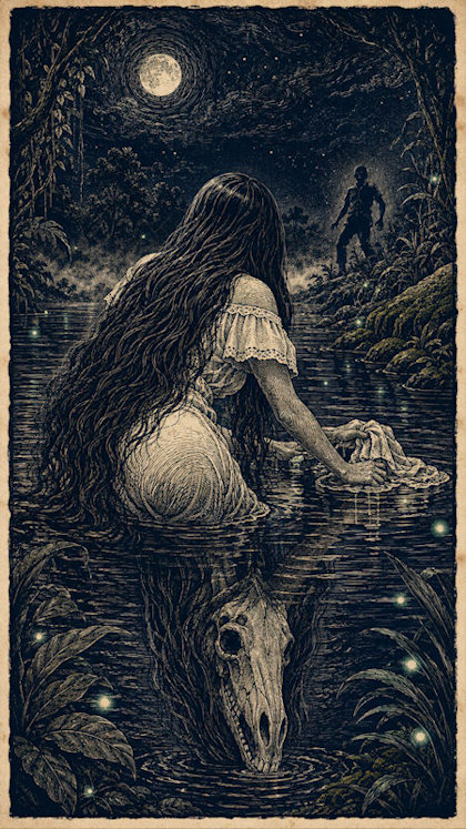 Ilustración de La Siguanaba, mitología salvadoreña